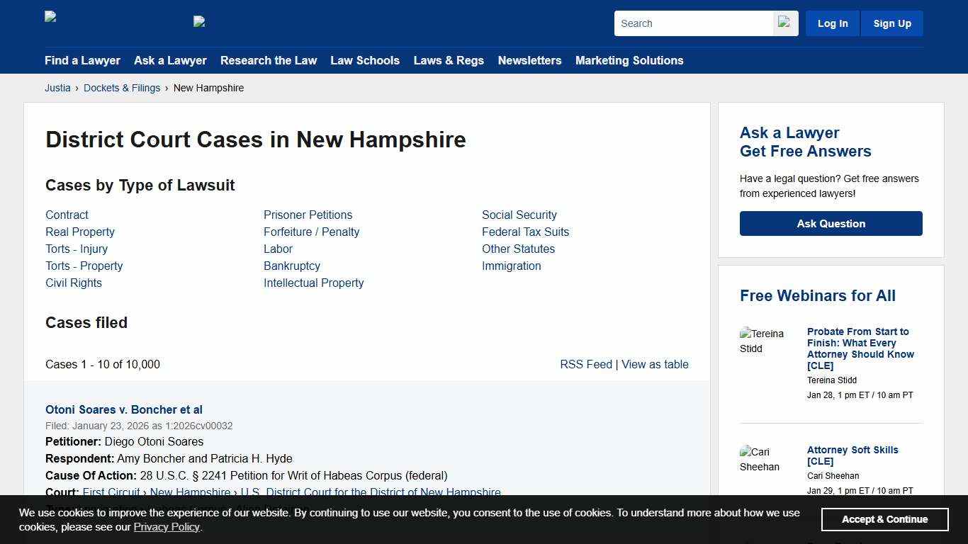 Cases, Dockets and Filings in New Hampshire Justia Dockets & Filings