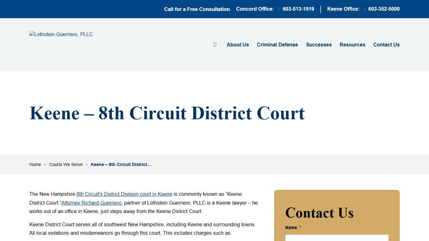 New Hampshire Defense Attorney for Keene - 8th Circuit