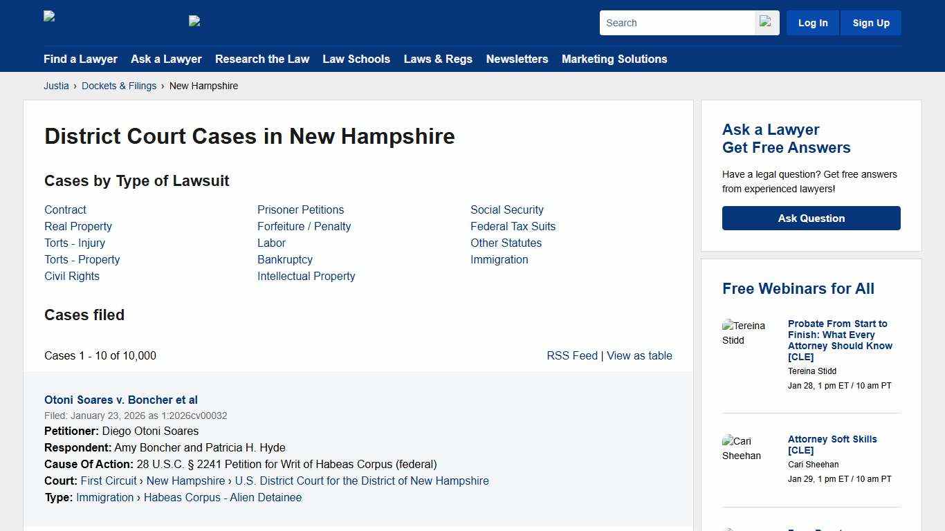 Cases, Dockets and Filings in New Hampshire Justia Dockets & Filings